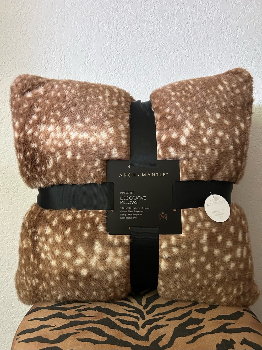 NEW Set of 2 Faux Fur Bambi Deer Fawn Spotted Luxury Decorative Throw Pillows